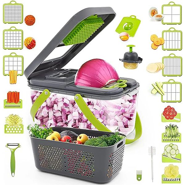 22 in 1 Multifunctional Vegetable Cutter Fruit Slicer Carrot Potato Shredders Onion Grater Garlic Chopper Kitchen Storage Gadget 240105