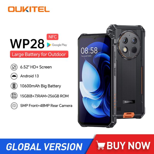 WP28 Oukitel Rugged Smartphones 6.52Inch FHD 10600mAh Large Battery 8GB+256GB Android 13 Mobile Phone 48MP Camera Cell Phone NFC
