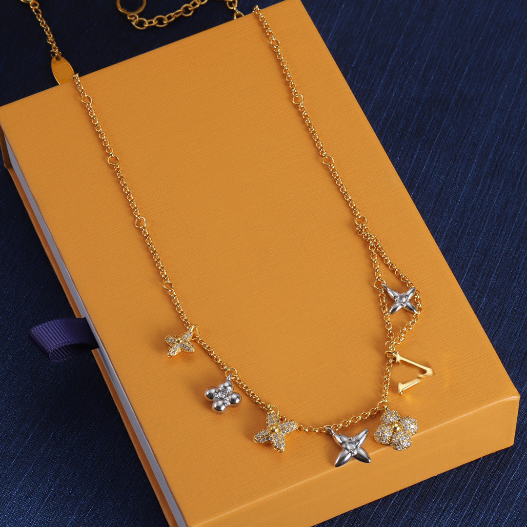 Luxury Crystal Charm Chain Necklace Brand Designer Gold Silver Plated Stainless Steel Pendant Chokers Fashion Women Men Jewelry Accessories High Qua