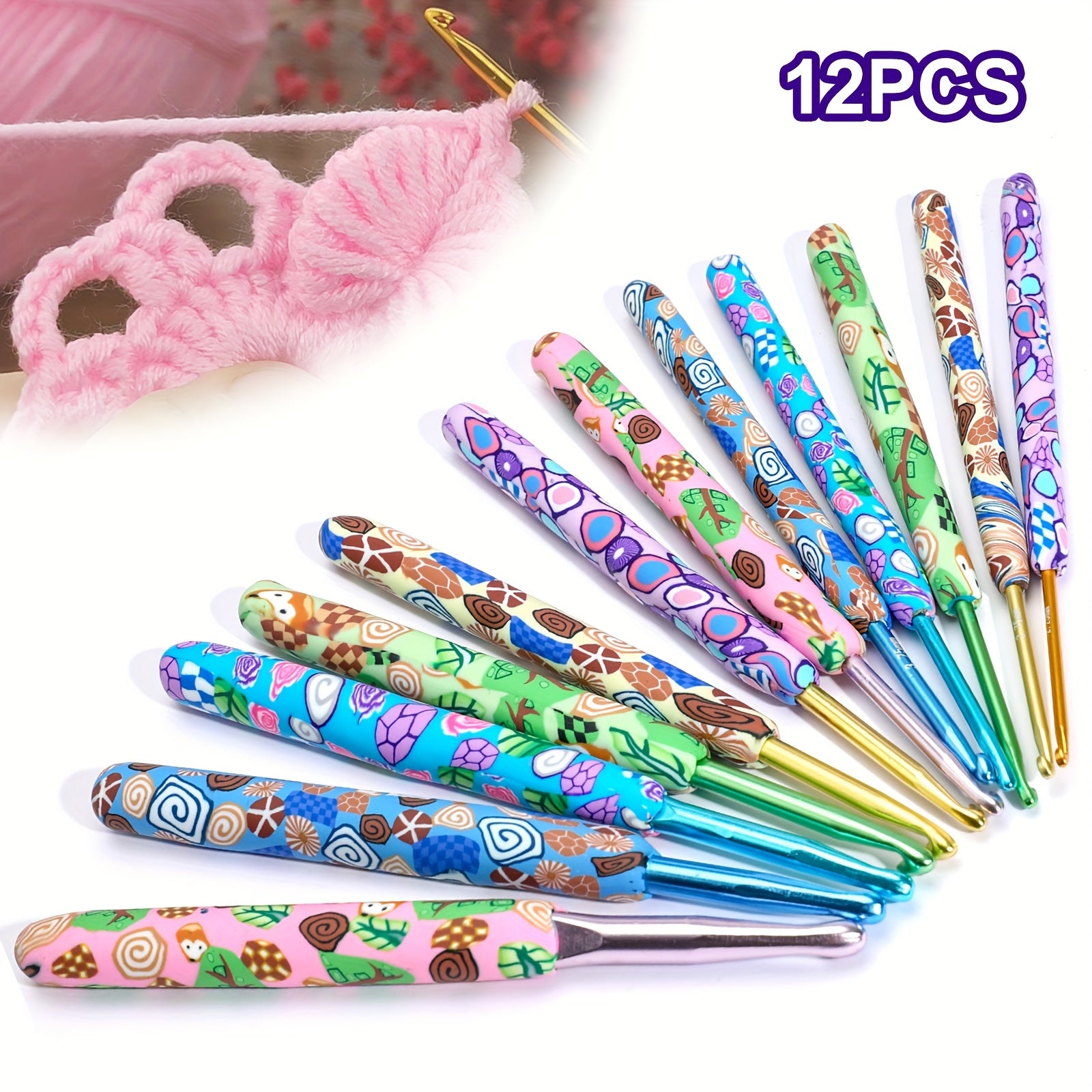 TEMU 12pcs Colorful Crochet Hooks Kit, 2.25mm-8.0mm Complete Crochet Needle Set, For Yarn Crafting & Diy Projects, Knitting Needles