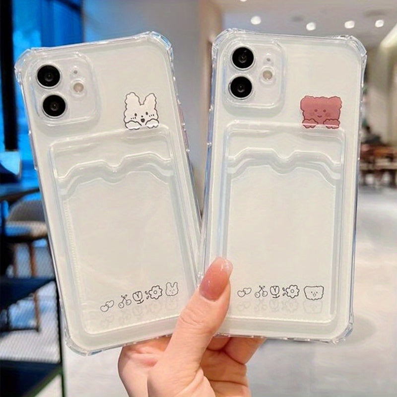 TEMU 2pcs-set Case Applicable To Transparent Cute Bear Rabbit Card Holder Protective Mobile Phone Case