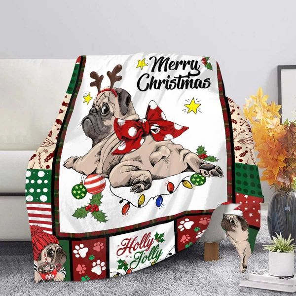 Merry Christmas dog blanket Christmas hat bow tie throw blanket plush warm and soft office blanket bedroom blanket special Christmas gift bl