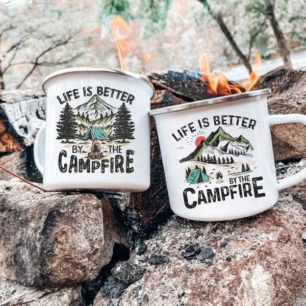 Wildfire Printing Camper Cup Wildfire Enamel Cup Adventure Wildfire Party Beer Juice Cup Better Life for Campers CL240905