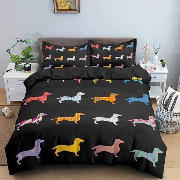 Sausage dog bedding set cute colored puppy down duvet cover cartoon polyester duvet cover pet dog home textile large 2-3 pieces W240801
