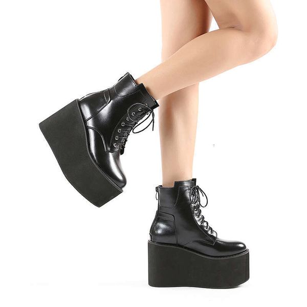 Thick soled Martin thick heel, waterproof platform, side zipper, high heels, short boots, front lace up, women&#039;s boots