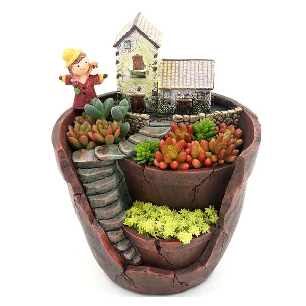 Planters Pots Retro Farmhouse Flower Pot for Succulents Plants Decorative Planter Mini Bonsai Flowerpot Fairy Garden Home Desktop Decoration