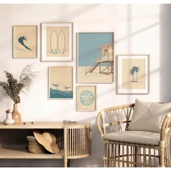 Vintage Beach Minimalist Beach Sea Surf Posters Printing Decor Canvas Painting Living Room Bedroom Wall Art Home House DecorXJ250116