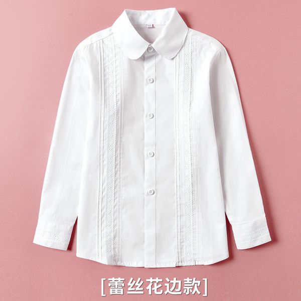 XW73Girls school uniform white shirt pure cotton long sleeves middle and large children elementary school girl white performance costume chi