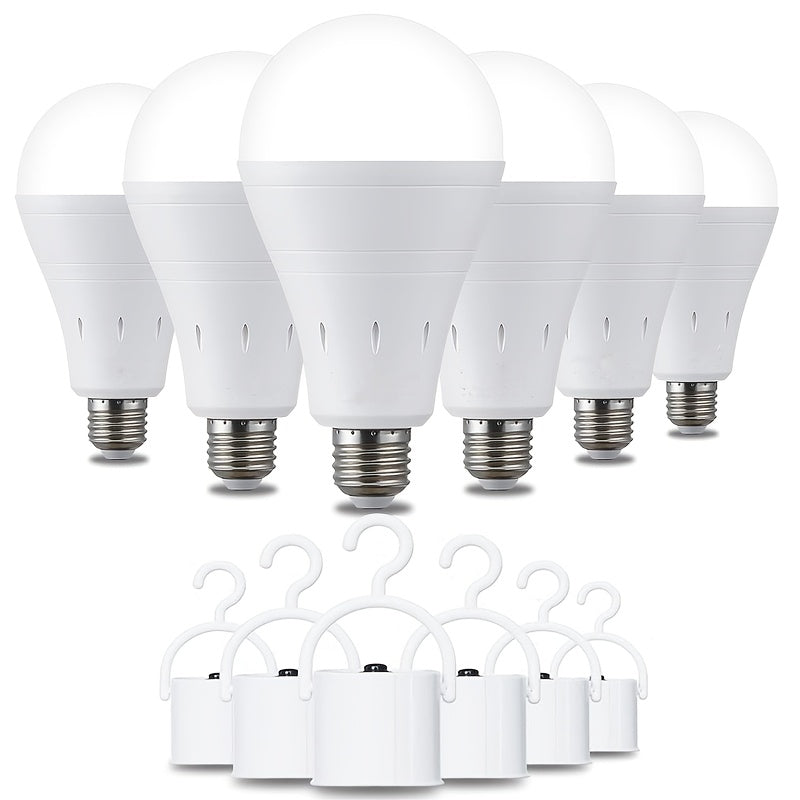 TEMU 6pcs 18w Led Rechargeable Light Bulbs, Emergency Light With 108 Watt Equivalent Led Bulbs, 800mah Rechargeable Battery Backup, Soft White 6500k,
