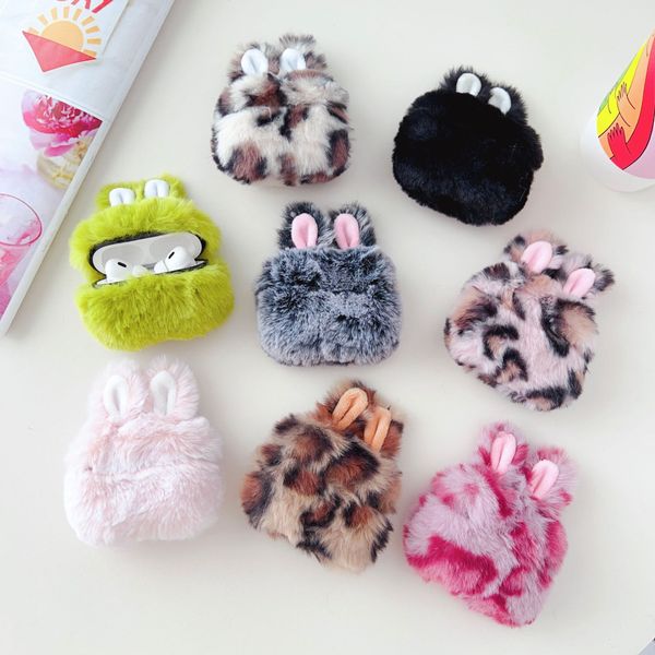ddmygifts Suitable for PRO2 cute rabbit ear warm plush 1-2-3 generation leopard print headphone case