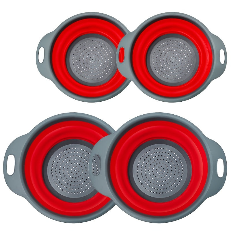 TEMU Foldable Colander Set Of 2 Silicone Kitchen Colander For Kitchen And Travel, Suitable For Pasta, Vegetables And Fruits (red)