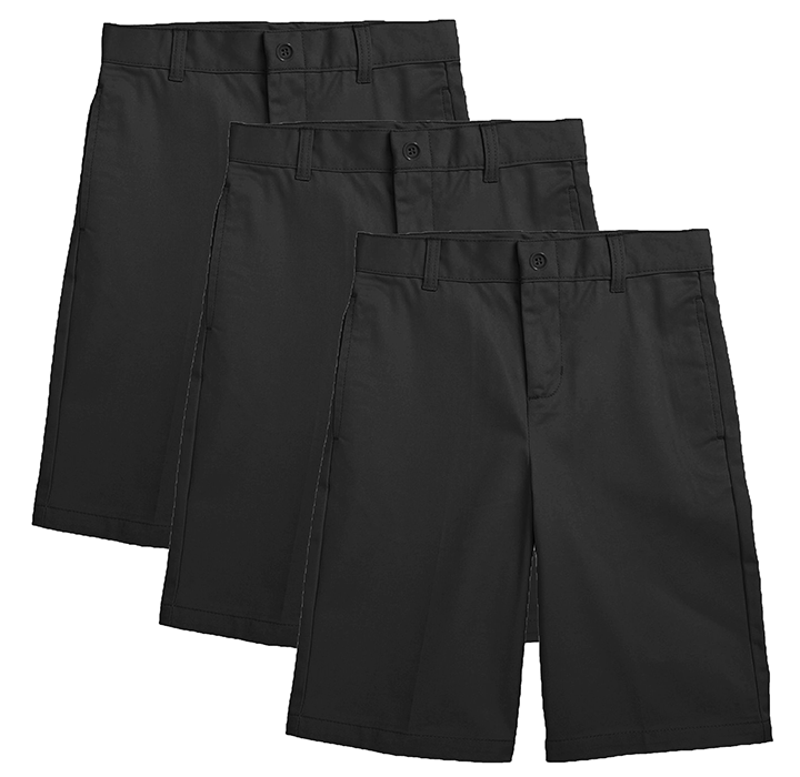 Boys' Flat-Front Twill School Uniform Shorts (3-Pack) - Black & Black & Black - Size 16