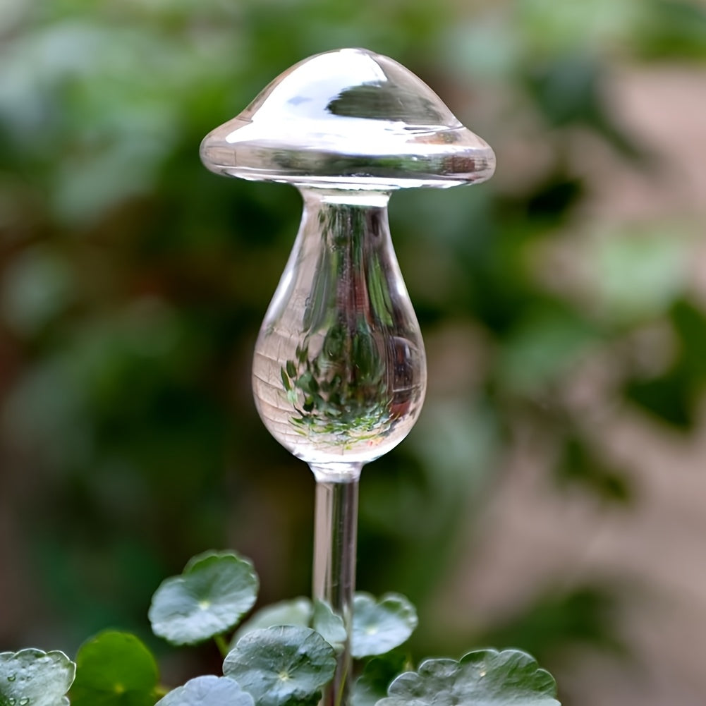 TEMU Creative Mushroom Automatic Waterer - Transparent Plastic Drip Irrigation System For Potted Plants, Self-watering Garden Decor With Whimsical