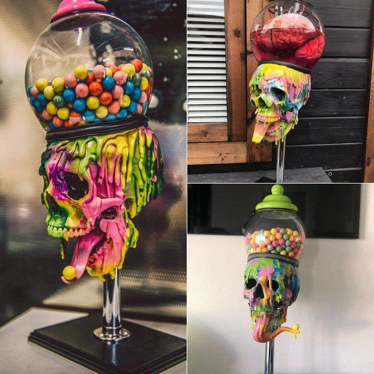Skull Bubblegum Machine Skeleton Statue Halloween Resin Craft Colorful Party Candy Jar Horror Table Ornaments Home Decoration 240710