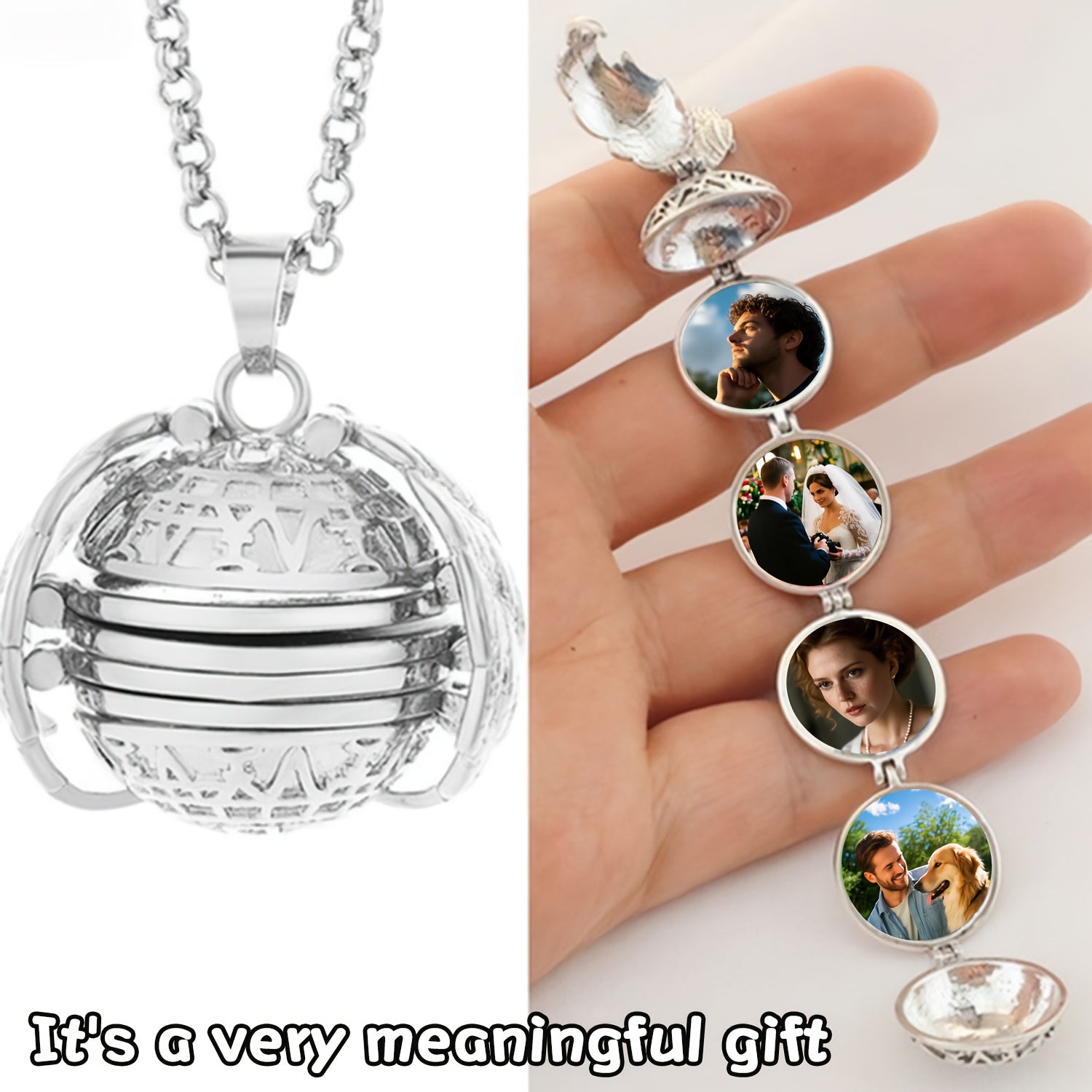 TEMU 1pc Personalized Photo Necklace - Custom 4 Photos, Elegant Circular Photo Frame Pendant - Birthday-anniversary Gift For Her - Everyday & Special