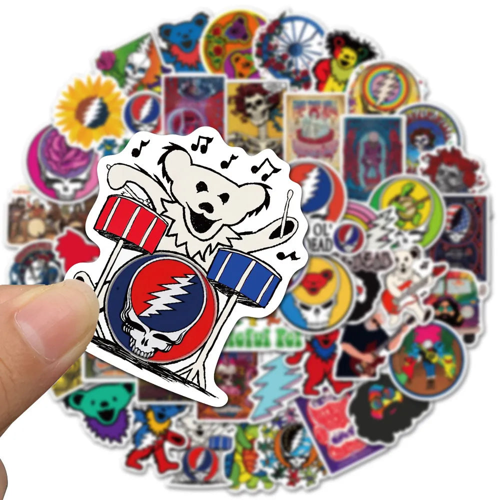 Waterproof sticker 50PCS Cool Grateful Dead Stickers for Car Bike Motorcycle Laptop Luggage Phone Case Guitar Vinyl Decal Rock Music Sticker Bomb Ca