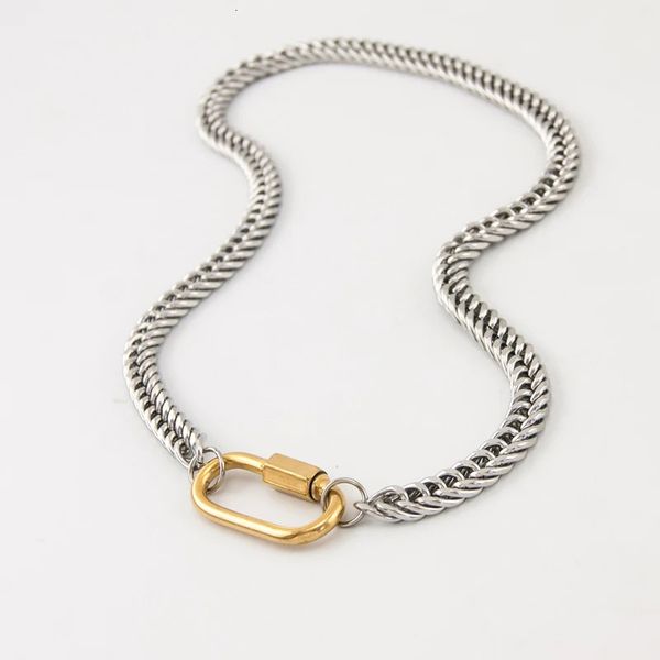 Women Men Statement Stainless Steel Carabiner Clasp Necklace Chunky Thicker Heavy Chain Golden Jewelry Collar Choker 240626