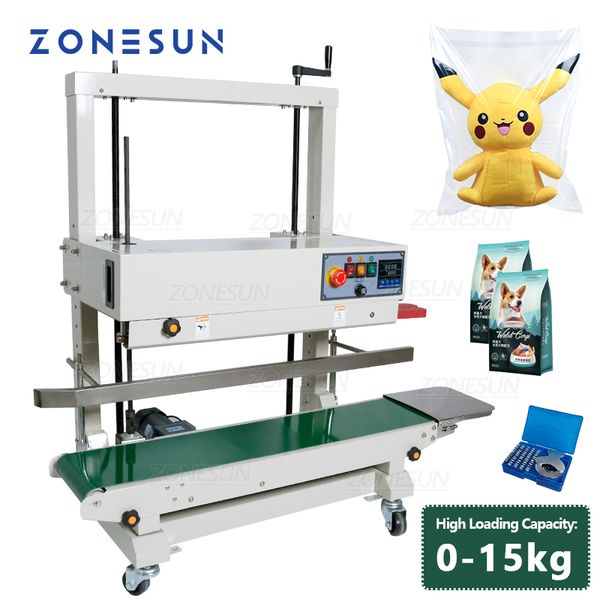 ZONESUN Automatic Continuous Vertical Type Sealing Machine Big Plastic PE Film Bag Sealer for Dog Food Doll