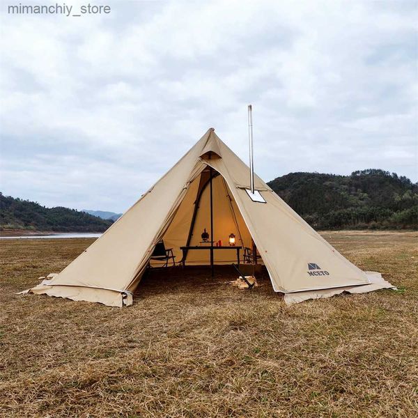 Tents and Shelters Upgraded 5M Oversized Pyramid Tent With Snow Skirt With Chimney Jacket Outdoor Camping Tent Hiking Awnings Shelter Teepee