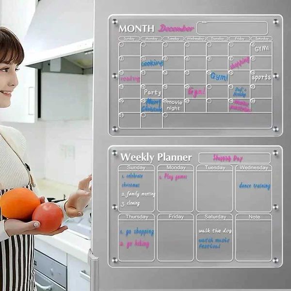 Fridge Magnet Sticker Clear Acrylic Calendar Weekly Planner Magnetic Schedule Reusable Board Fridge Message Menu GadgetsM240808