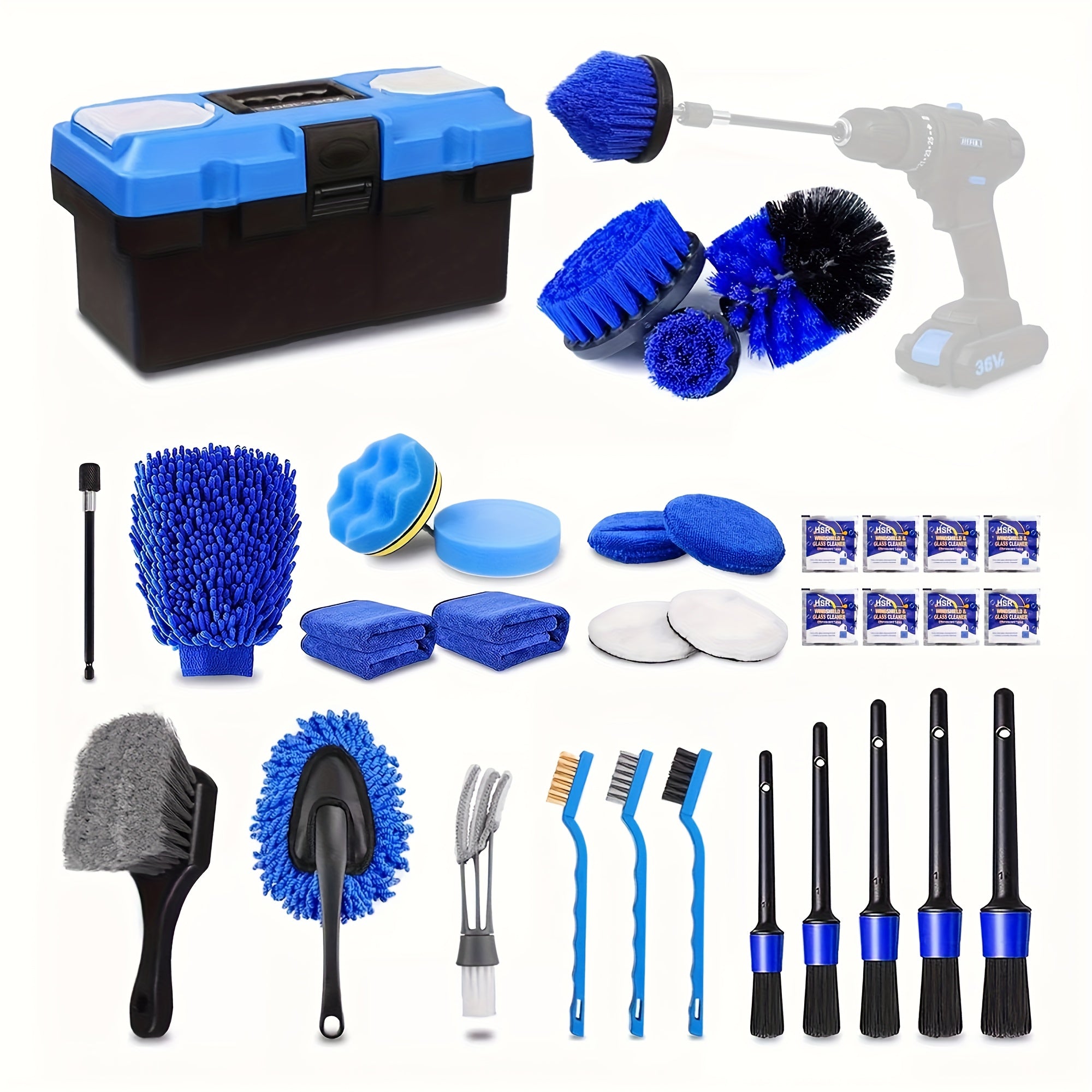 TEMU 35pcs Car Detail Kit, Car Detail Brush Kit, Car Detail Brush Kit, Car Wash Kit, Car Parts, Car Cleaning Tool Kit, For Interior, Exterior, Wheels