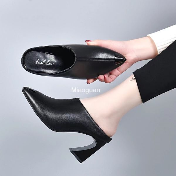 Women&#039;s Summer High Heel Sandals - Classic PU Leather Slides Pumps, Black dh910320090