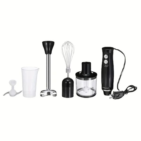 US Plug 4-in-1 Immersion Hand Blender, Powerful 500W Handheld Stick Blender With 304 Stainless Steel Blades, Chopper, Beaker, Whisk For Smoo