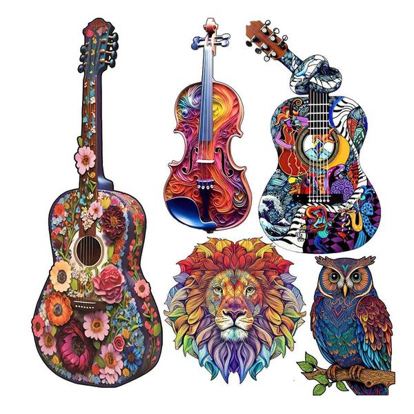 3D Puzzles Guitar Musical Wooden Puzzles Toy Decoration Irregular Shape Puzzle Board Set Decompression Puzzle Toys for Adults Family H241119