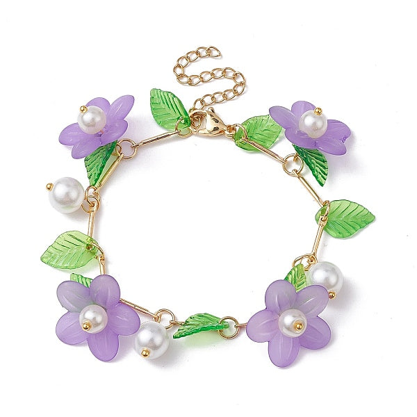Acryl-Charm-Armbänder mit Blumen und Glasperlen