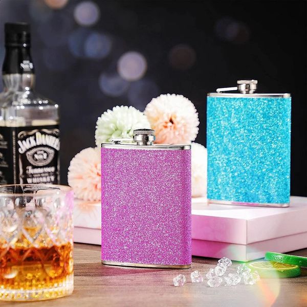 678 Oz Hip Flask for Liquor Stainless Steel Leak Proof Leakproof Flask Set Drinking Whiskey Women Glitter Travel Flask 240729