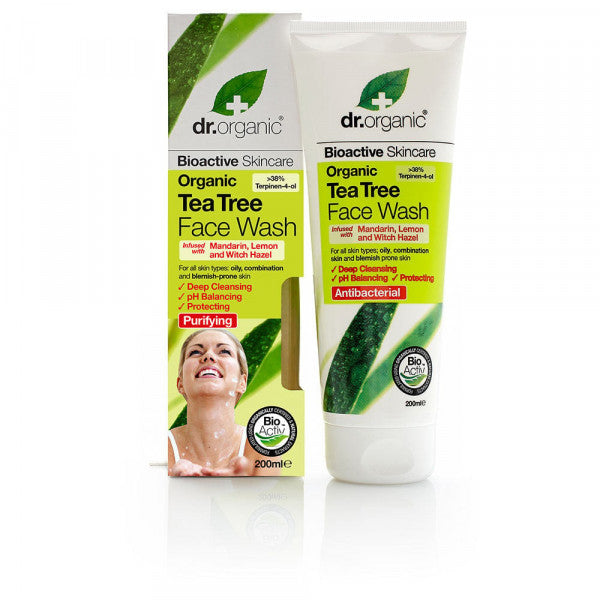 Bioactive Skincare Organic Tea Tree Face Wash - Dr. Organic Cleanser - Make-up remover 200 ml