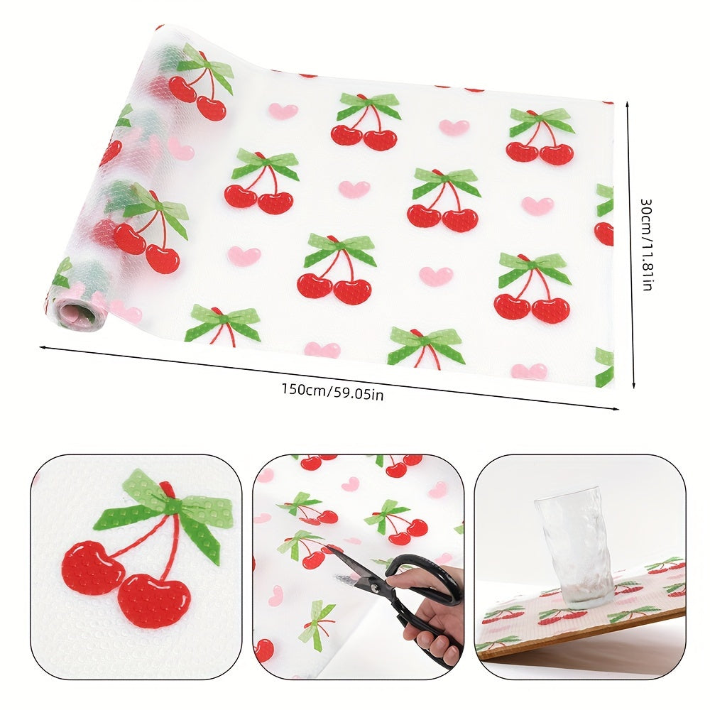 TEMU Peva Cherry Pattern Shelf Liner - Non-adhesive, Waterproof & Non-slip Drawer Mat For Kitchen Cabinets, Refrigerator Pad, Cupboard Placemats -