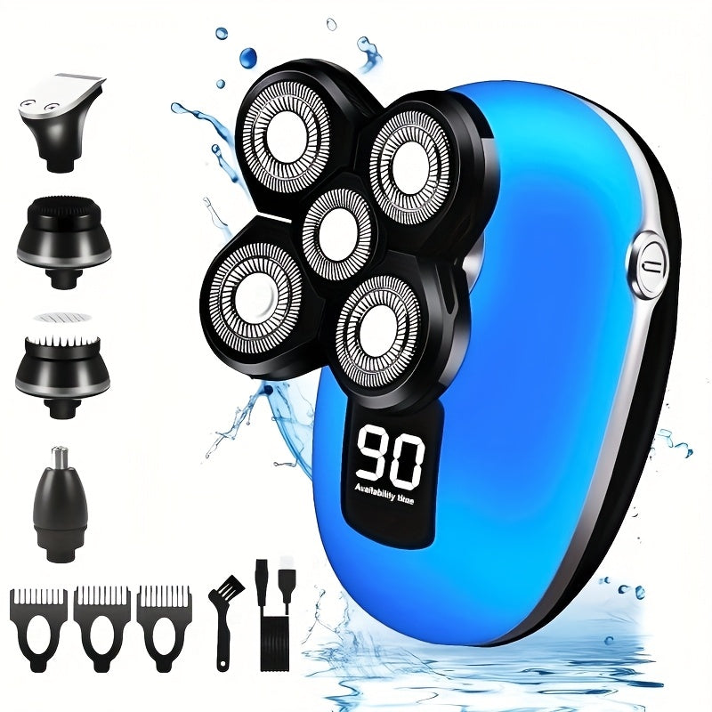 TEMU Men's Electric Shaver & Grooming Kit - Head Shaver, Haircut-trimmer, Nose Hair Clipper, Facial Cleanser With Usb, Ipx6 Waterproof, Wet-dry Use,