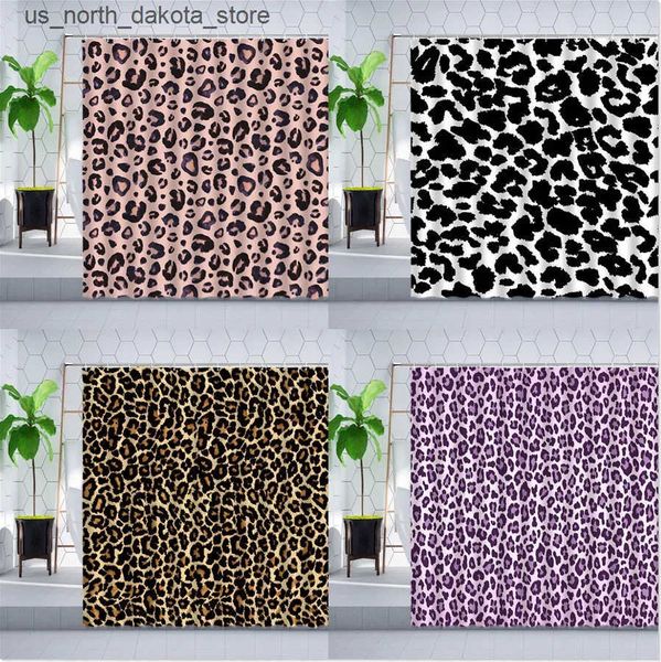 Shower Curtains Creative Color Leopard Shower Curtain Hook Animal Texture Black and White Purple Modern Dot Geometry Bathroom Hanging Curtai