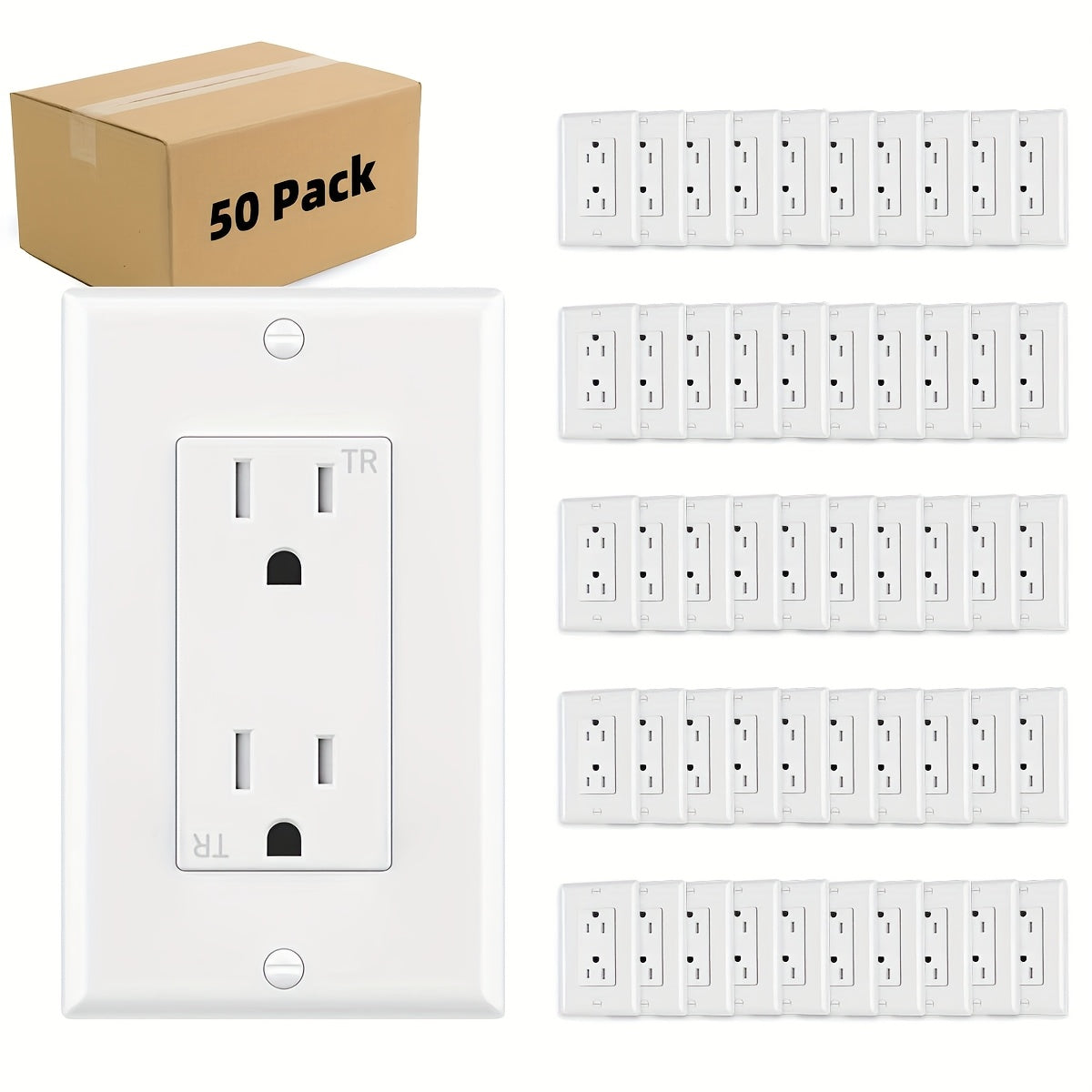 TEMU Outlet Socket, Decorator Receptacle, 15 Amp, 125 Volt, Tamper Resistant, Tr Grounding With Wall Plates White