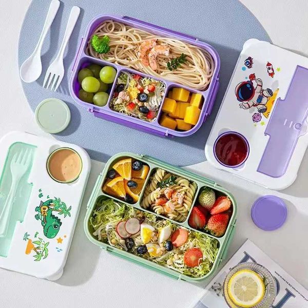 1300ML Cartoon Pattern Lunch Box for Kids Microwave Oven Bento Boxes Food Container with Dinnerware Sand Snack Fruit box Y240919