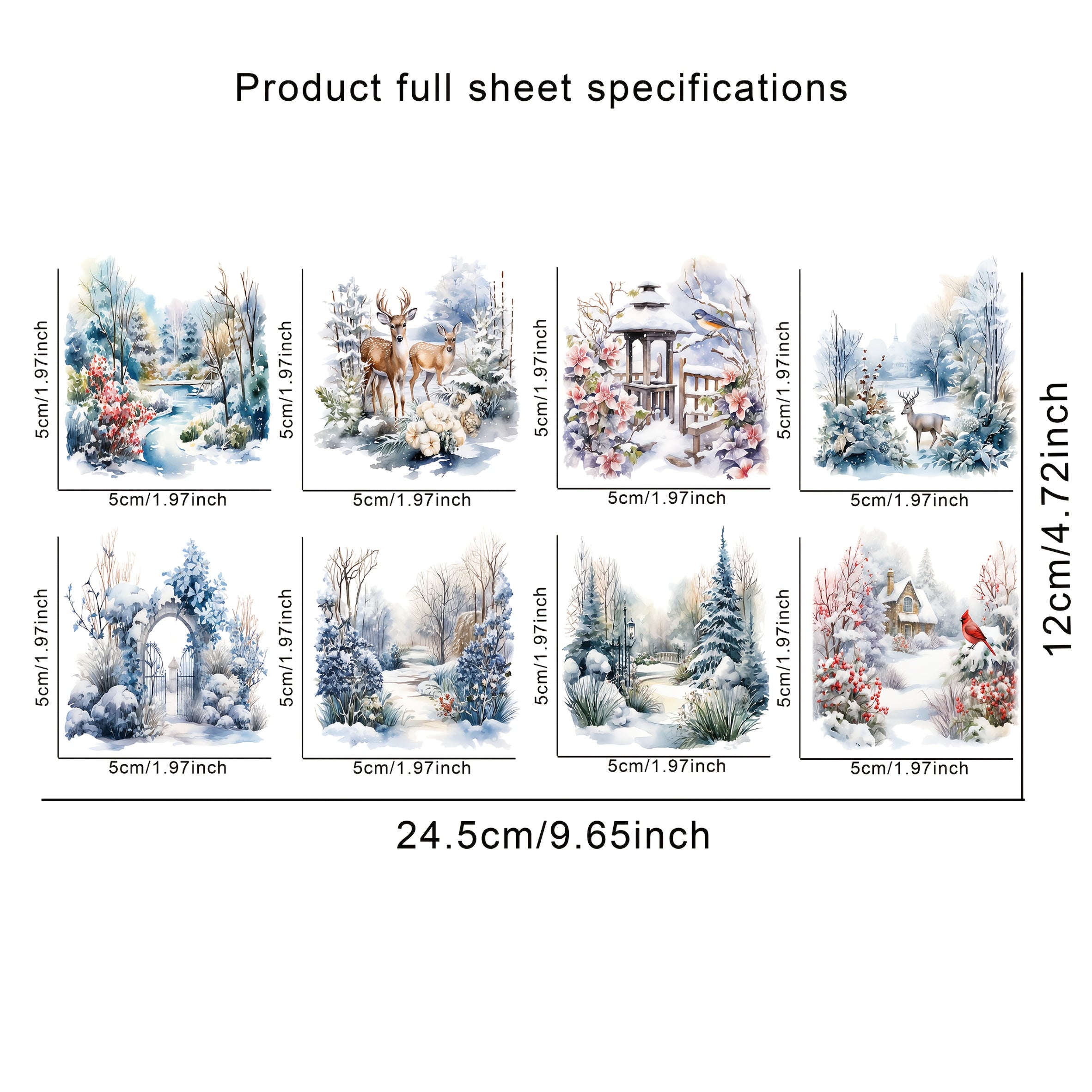 TEMU 8pcs Winter Garden Watercolor Floral & Snowy Design Uv Dtf Transfer Paper, Waterproof Decorative Decals For Glass, Ceramic, Plastic, Diy Crafts,