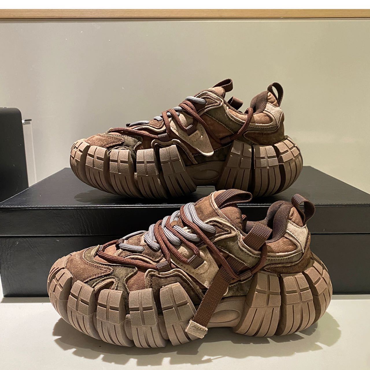 Men&#039;s Running Free Shipping, Thick-Soled Tire Shoes, Outdoor Sports, Red Brown Grey, Sizes 39-44 dh3628137