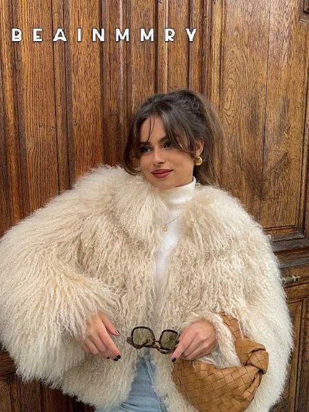 Elegant Lapel Long Sleeve Cropped Jackets Women Fashion Solid Thicken Faux Fur Coat Vintage Female Casual High Street OuterwearXJ241116