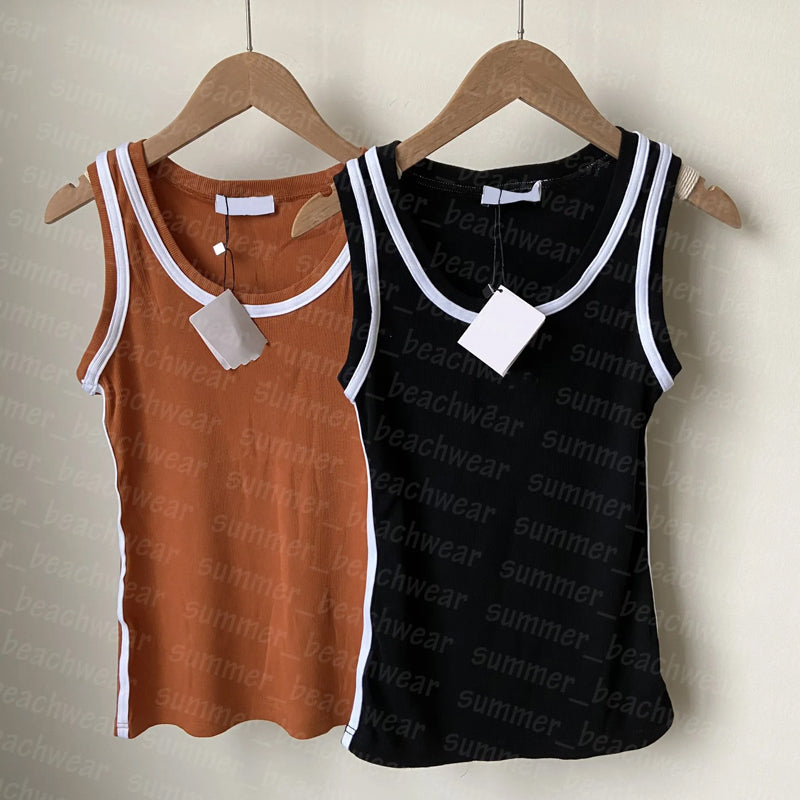 Design Embroidered Tanks Top Women Knitted Vest Summer Knits Sport Tops Knitting Yoga Tops