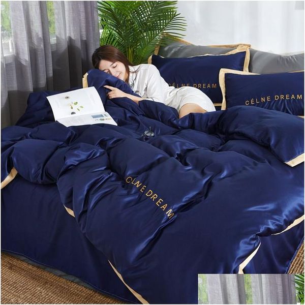 Sets Bedding Four-Piece Silk Cotton King Queen Size Soft Printed Quilt Er Pillow Case Duvet Brand Bed Comforters Fast Drop Homefavor Dh5Oq