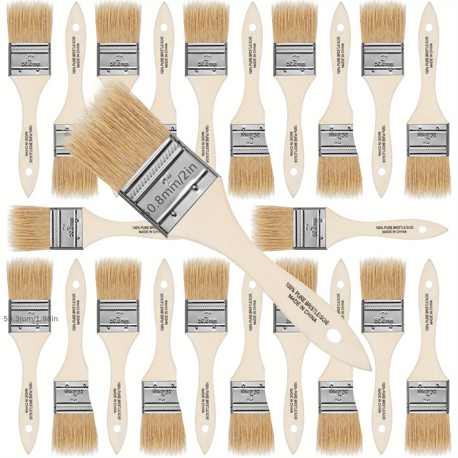 TEMU 2-inch Disposable Chip Brushes, Bulk Natural Bristle Paint Brushes For Glue, Varnish, Wood Stain, Furniture Painting, Wall Painting - Durable