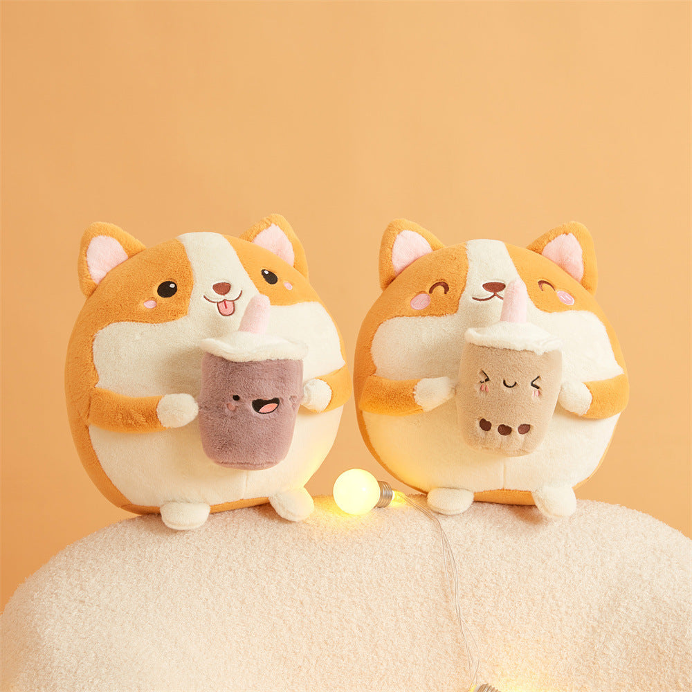 Cartoon Plush Dolls cute hold milk tea Corgi plush toy doll fat dolls children girls birthday gift