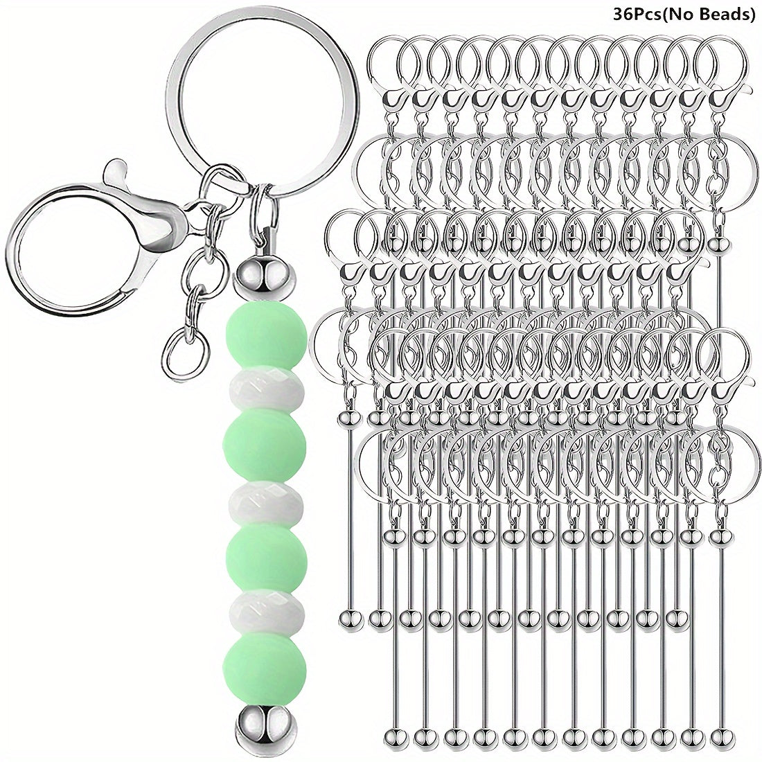 TEMU 36pcs Pucxobe Blank Beadable Keychain Rods Set - Fashionable Diy Craft Keychains For Bracelets, Necklaces & More - Ideal Christmas & Valentine's