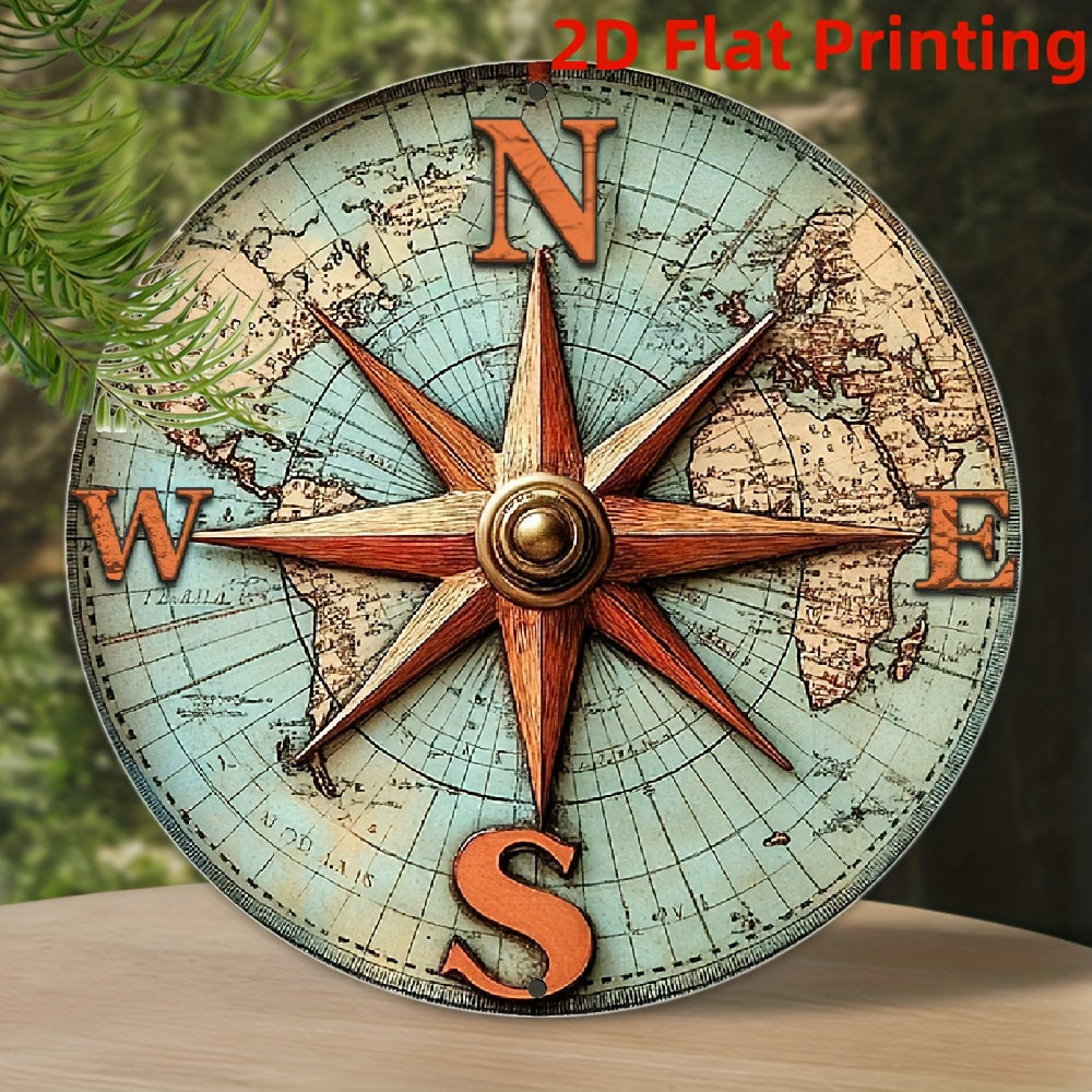 TEMU Wall Art Decorative Sign, Vintage Compass Pattern Aluminum Sign Circular Metal Sign Artistic Wall Decoration For Home, Bar, Cafe, Restaurant &