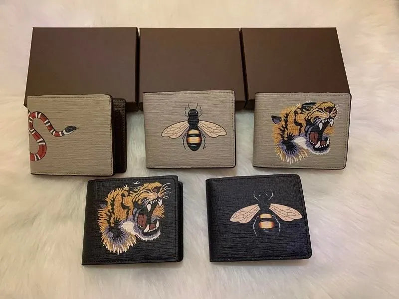 Men Wallet Luxury Designers purse Fashion Short Wallet Leather Black Snake Tiger Bee Women Purses Card Holders With green Gift Box
