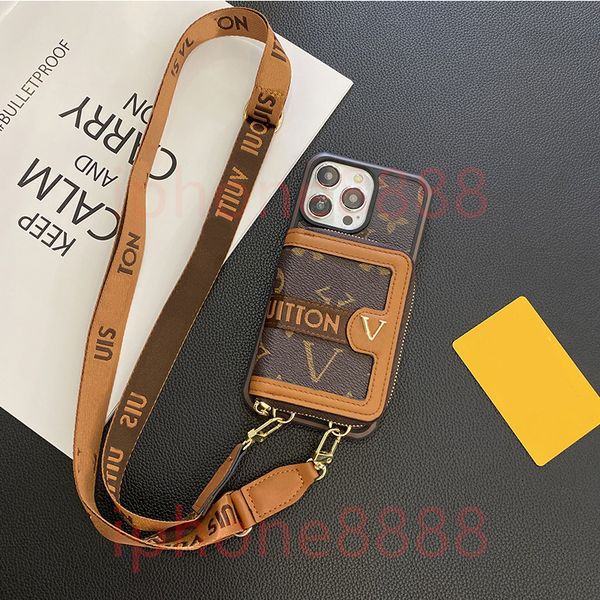 Phone Case for iPhone 15 Pro Max Leather, 15 14 Plus 13 12 Pro XR Designer Crossbody Lanyard Card Holder Ultra Slim Shockproof Phone Cover L