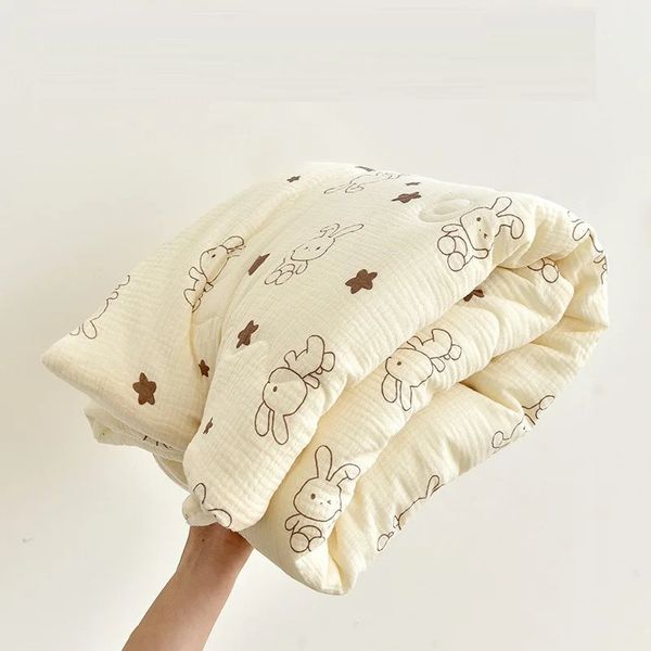 Drop Korean Cream Baby Quilt Pure Muslin Cotton Blanket Four Seasons Warm Soft Swaddle Wrapped Bedding 250114