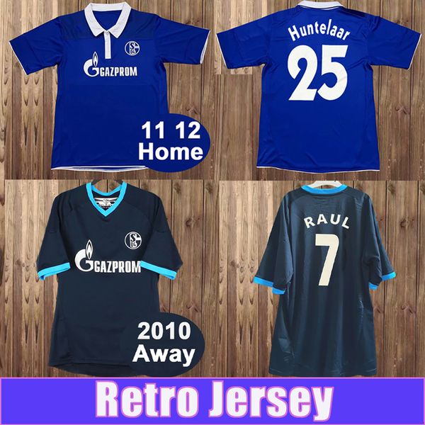 2010 2011 Schalke Mens Retro Soccer Jerseys RAUL HUNTELAAR RAKITIC KLUGE METZELDER vintage Home Yellow Football Shirts Uniforms