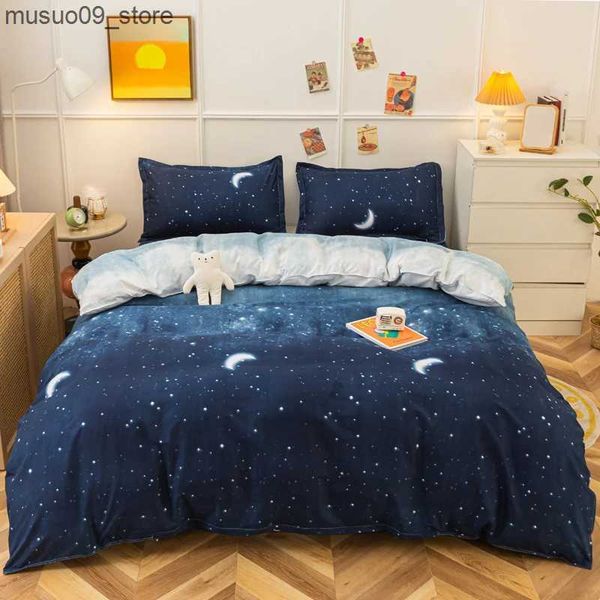 Bedding sets Stars Moon Galaxy Duvet Cover Set Gradient Color Soft Bedding Set Comforter Covers Soft Breathable Quilt Cover for Home Decor L